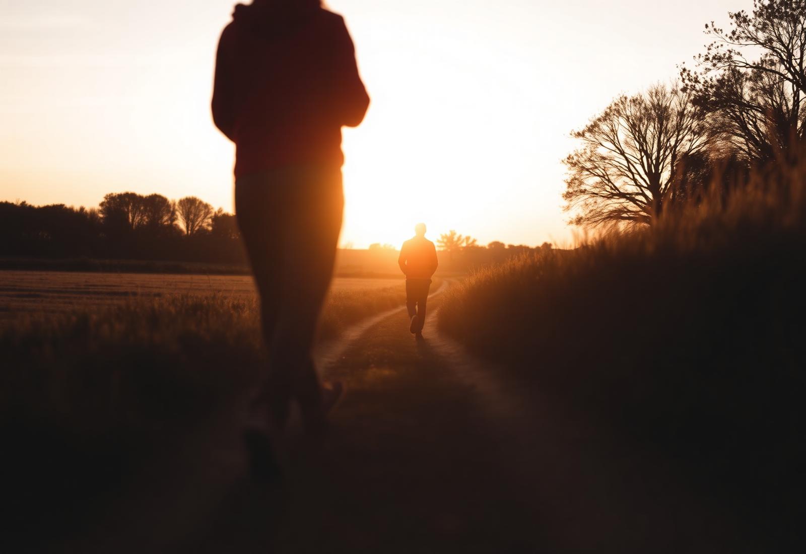 Twee mensen wandelen samen op een pad door de velden